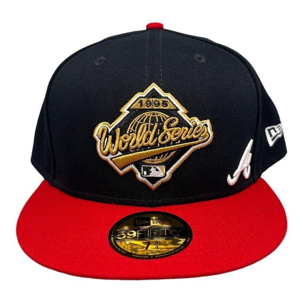 New Era 59FIFITY Atlanta Braves 95 WS Side Patch Fitted Hat Navy Size 7 3/4 NWT